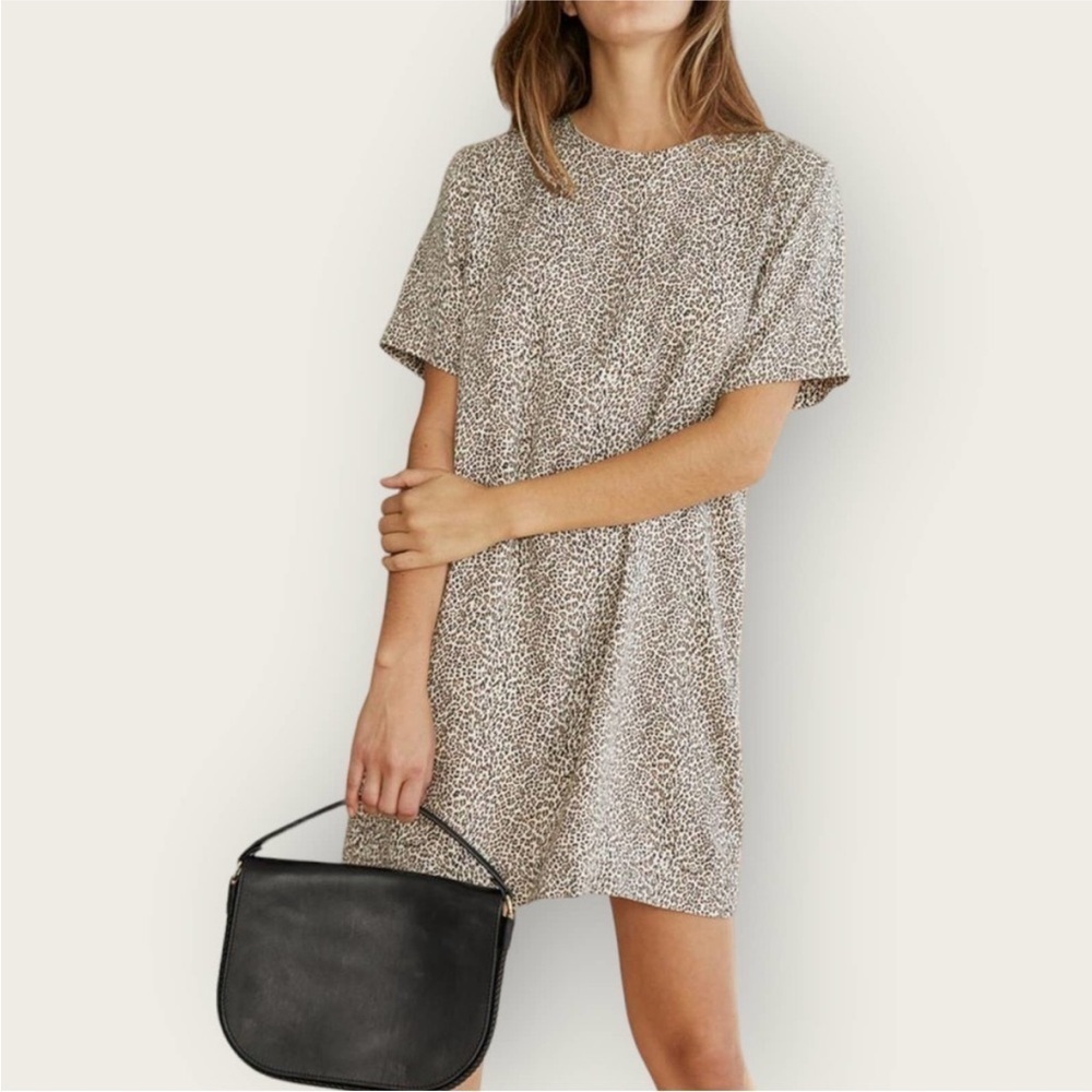 Jenni Kayne Leopard T Shirt Dress | XL Plus | Brown Mini Short Sleeve Crew Neck
